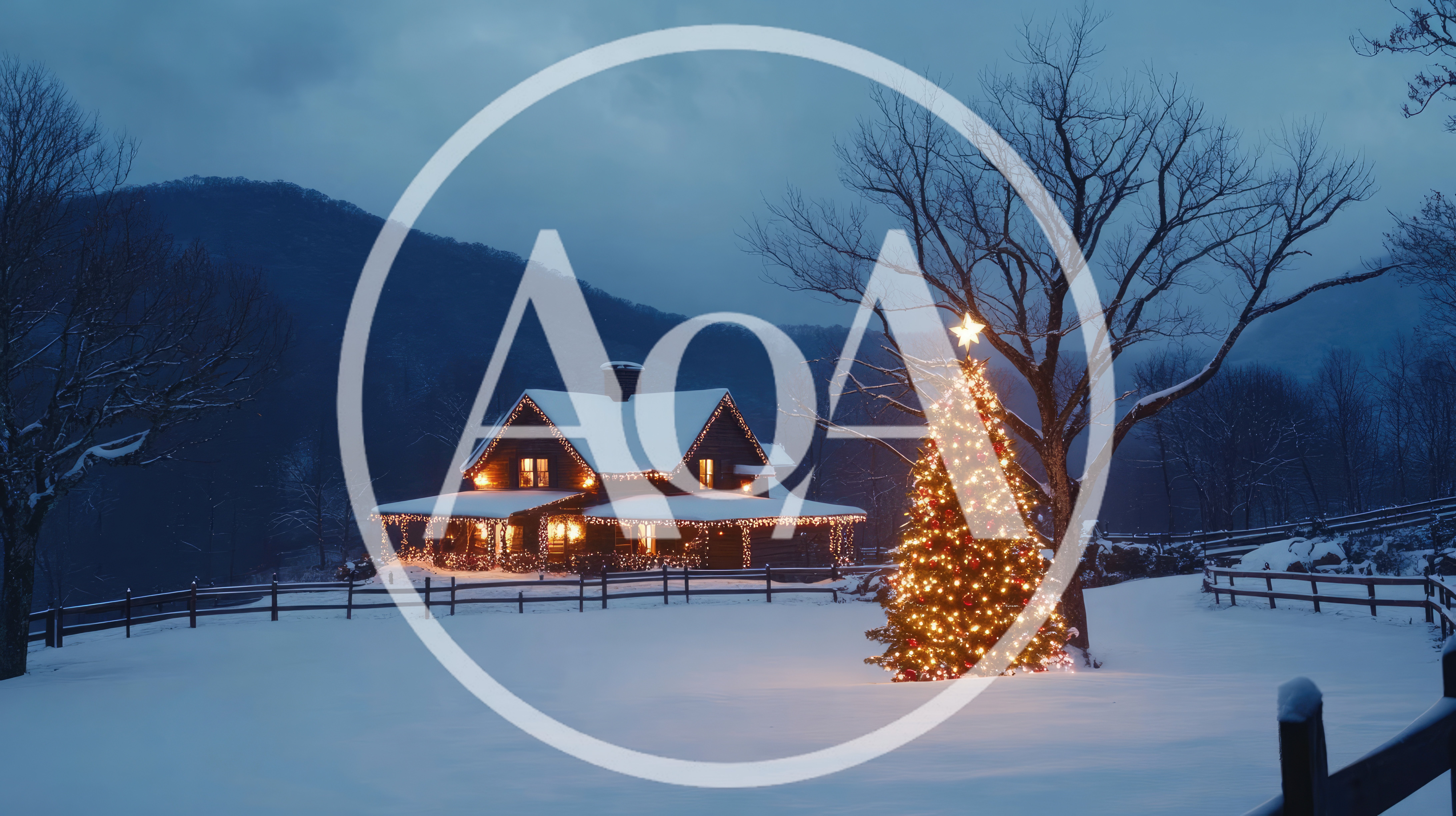 Cozy Log Cabin With Christmas Tree In Snowy Landscape