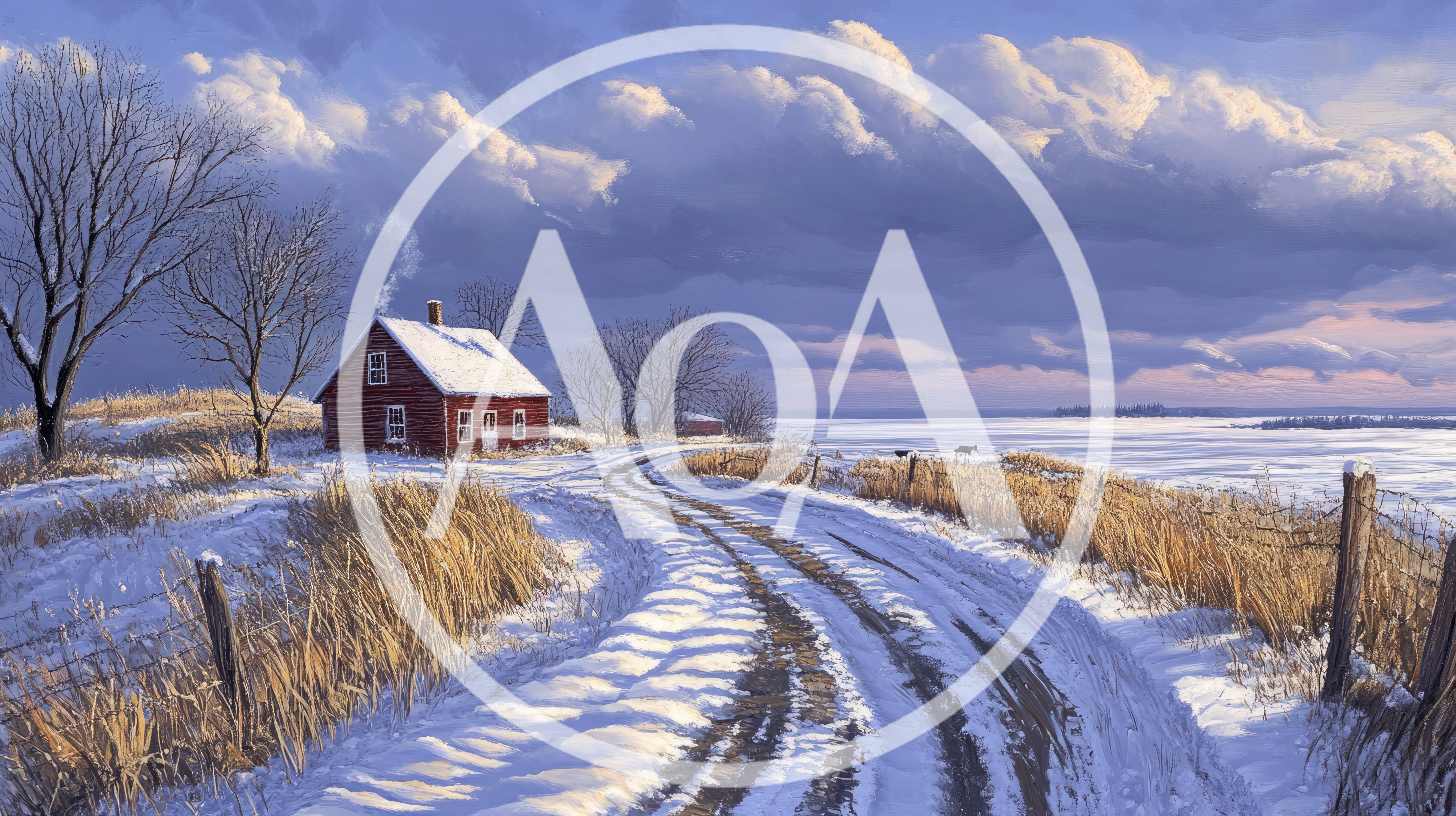 Red Cabin On A Snowy Winter Landscape