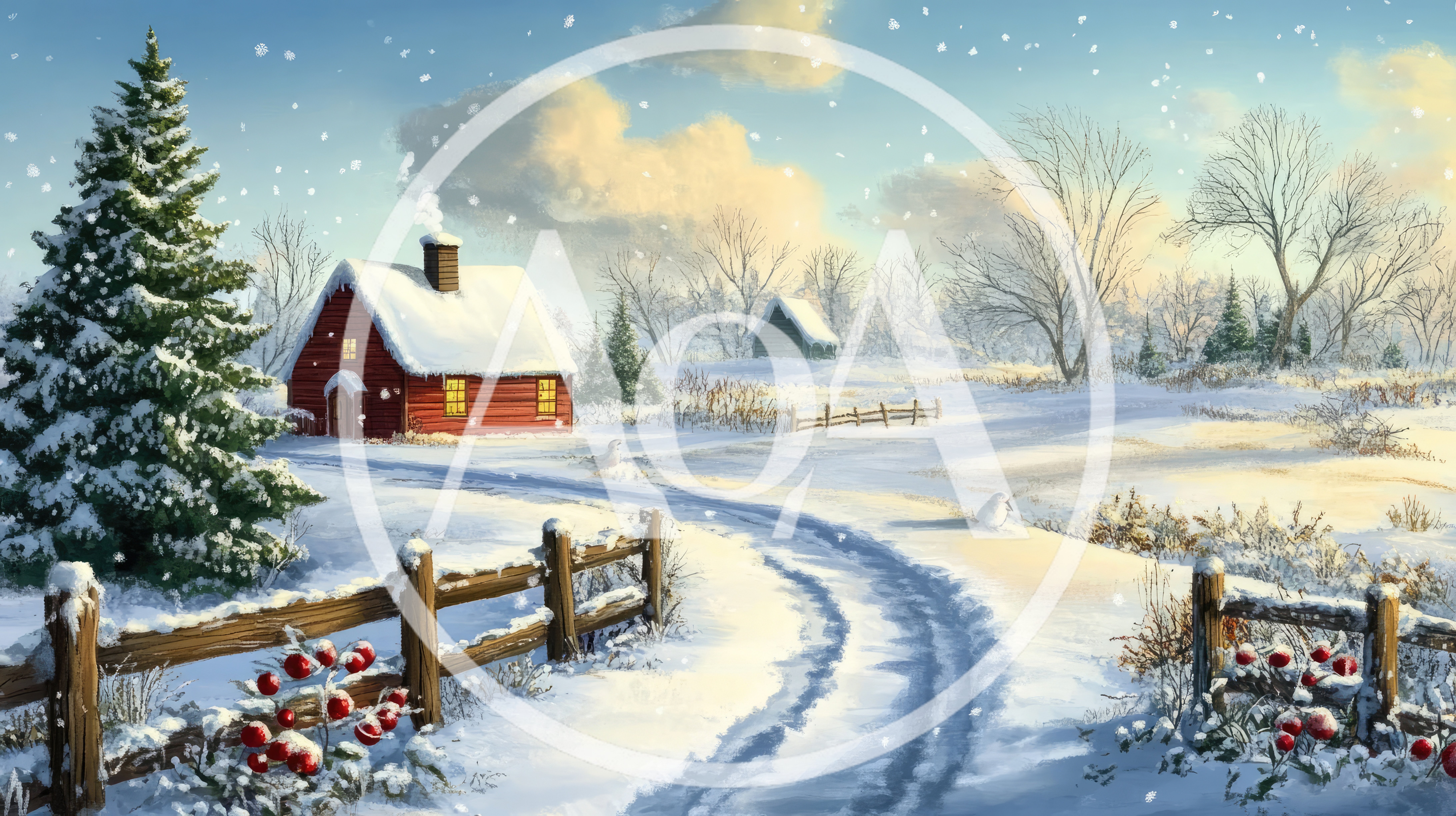 Cozy Red Cabin In A Snowy Winter Landscape
