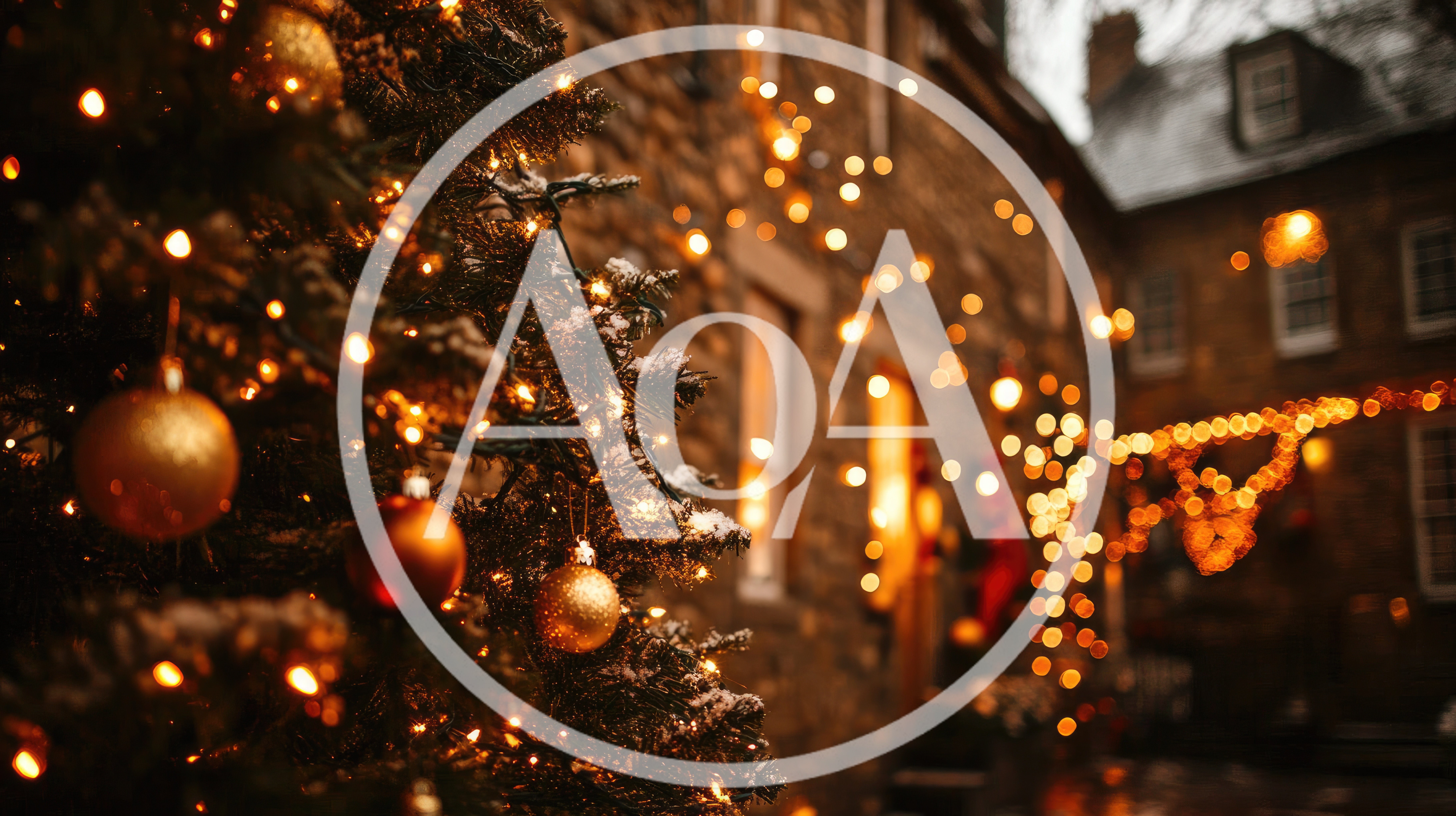 Christmas Tree With Golden Ornaments And Warm Fairy Lights