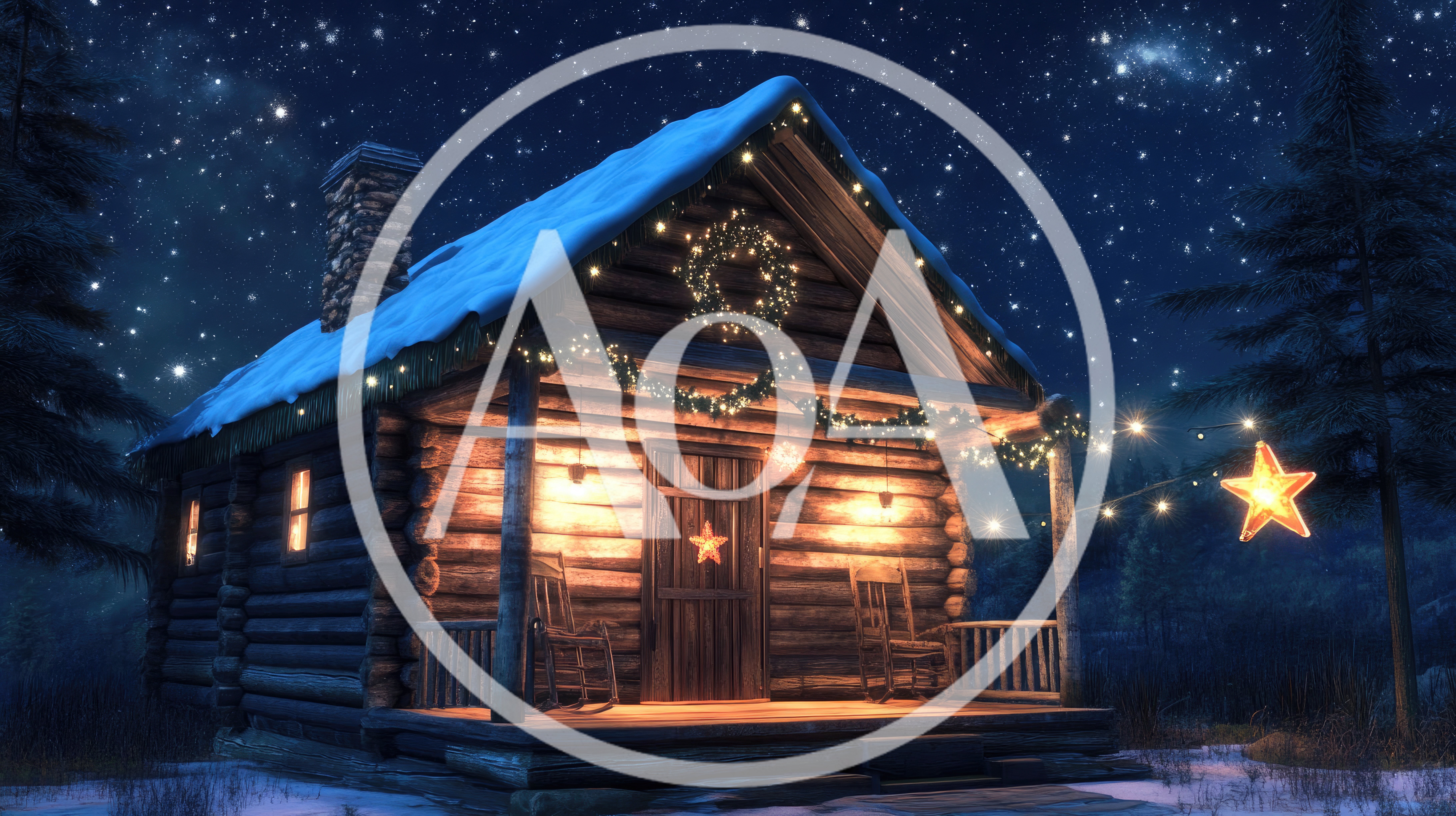 Cozy Log Cabin Decorated For Christmas At Night