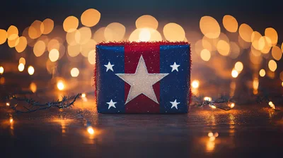 Patriotic Gift Box With Glowing Bokeh Lights