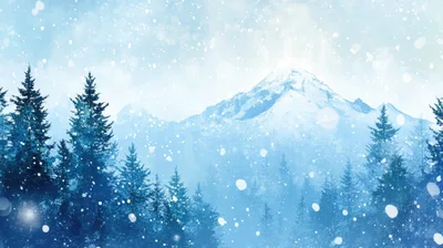 Snowy Mountain Landscape With Pine Forest In Winter