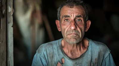 Portrait Of An Elderly Man In Poverty