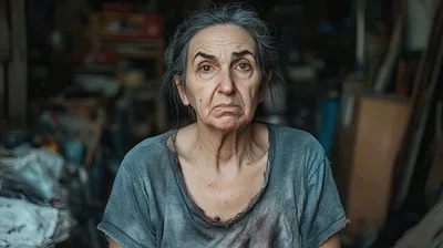 Portrait Of An Elderly Woman In A Dim Workshop