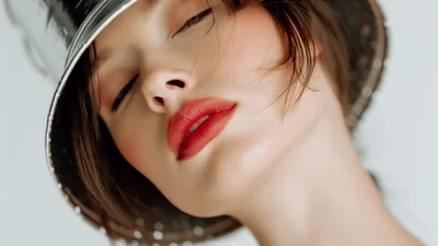 Fashion Model Wearing Metallic Bucket Hat Posing
