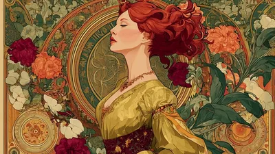 Art Nouveau Illustration Of A Woman Moving Her Head