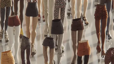 Surreal Animation Of Disembodied Legs Walking On Reflective Surface