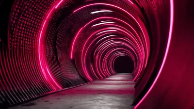 Futuristic Tunnel With Glowing Pink Neon Rings
