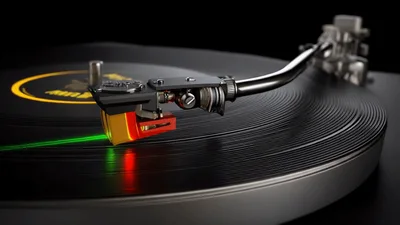 Turntable Tonearm Playing Vinyl Record With Laser Tracking
