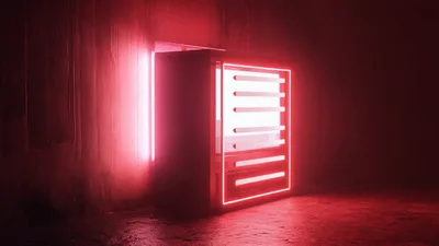 Neon Vending Machine Lighting Up In Dark Alley
