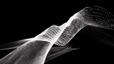 Abstract White Particle Wave Flowing On Black Background