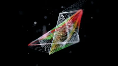 Abstract Geometric Shape Rotating With Glowing Particle Lines