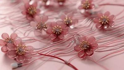 Pink Glass Flower Ornaments With Wavy Cables