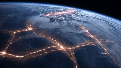 Cinematic Earth View With Glowing Network Connections