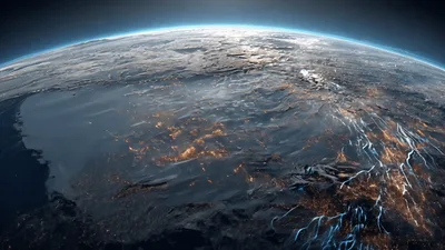 Cinematic Earth View With Glowing Lightning And City Lights