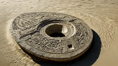 Ancient Stone Artifact Resting In Vast Desert Sands