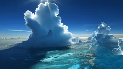 Aerial View Of Massive Cumulonimbus Clouds Over Tropical Ocean