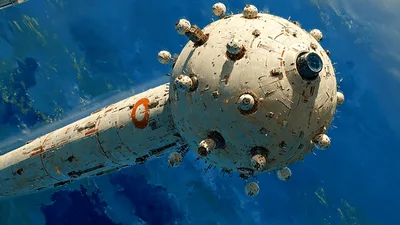 Futuristic Spaceship Traveling Above A Blue Planet