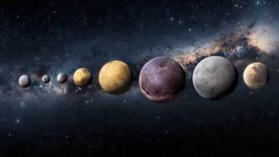 Planetary Bodies Floating In Deep Space Galaxy Background