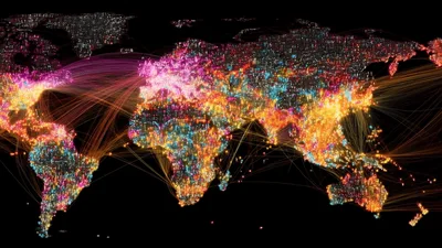 Digital World Map With Glowing Data Network Connections