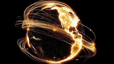 Glowing Digital Earth Rotating With Orbital Data Streams