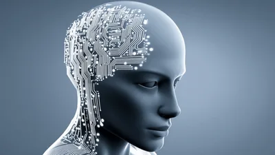Digital Human Head With Circuit Board Brain Animation