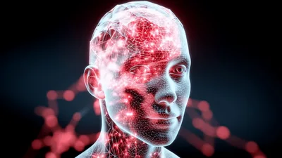 Digital Human Head With Glowing Neural Network Brain