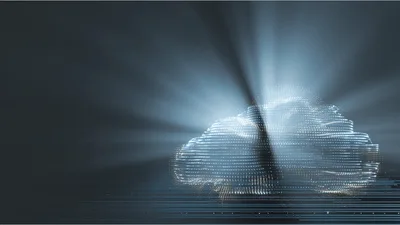 Digital Cloud Computing Concept With Glowing Data Particles