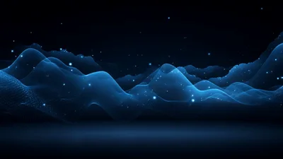 Abstract Blue Digital Wave Particles Flowing In Dark Space