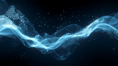 Abstract Digital World Map Flowing Through Glowing Light Waves