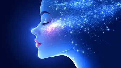 Abstract Profile Of A Woman With Glowing Cosmic Hair