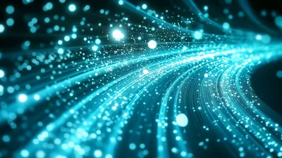 Abstract Digital Data Stream With Glowing Blue Particles