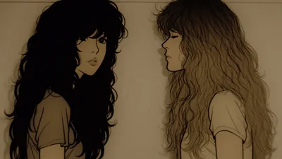 Two Anime Style Women Facing Each Other Talking