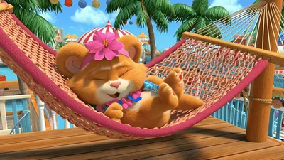 Cute Cartoon Hamster Relaxing In A Tropical Hammock