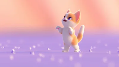 Cute Animated Kitten Walking And Playing On Purple Surface