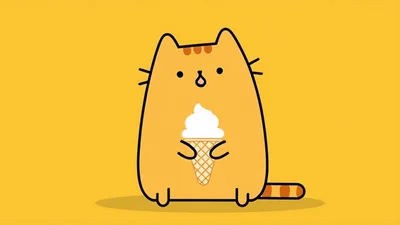 Animated Pusheen Cat Eating A Vanilla Ice Cream Cone