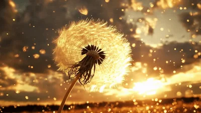Dandelion Seeds Blowing In The Golden Sunset