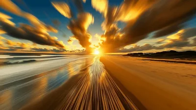 Fast Motion Sunset Over Sandy Beach Shoreline