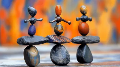 Three Stone Sculptures Collapsing Into A Single Stack