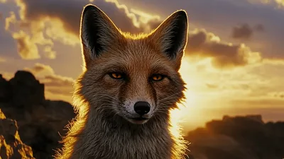 Close Up Portrait Of A Fox At Sunset