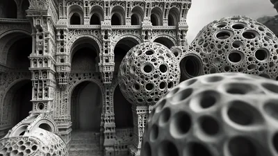 Abstract Fractal Architecture With Intricate Spherical Structures
