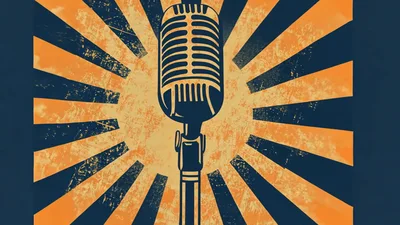 Vintage Microphone Icon With Pulsing Sunburst Background