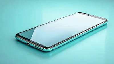 Modern Smartphone Rotating On A Cyan Background