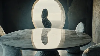 Cinematic Camera Movement Towards A Modern Stone Dining Table