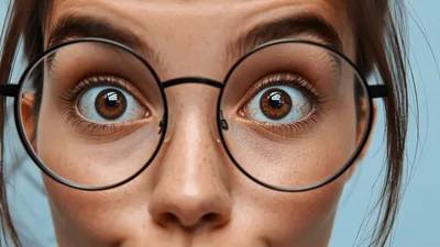 Young Woman With Glasses Looking Surprised At Camera