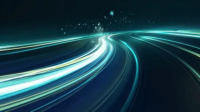 Abstract Digital Light Trails Moving Through Dark Space