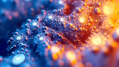 Abstract Fractal Surface With Glowing Bubbles And Particles