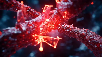 Glowing Red Neural Network Synapse Connection