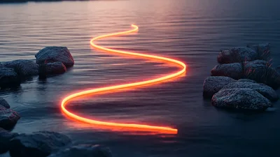 Glowing Neon Snake Moving Through Calm Water